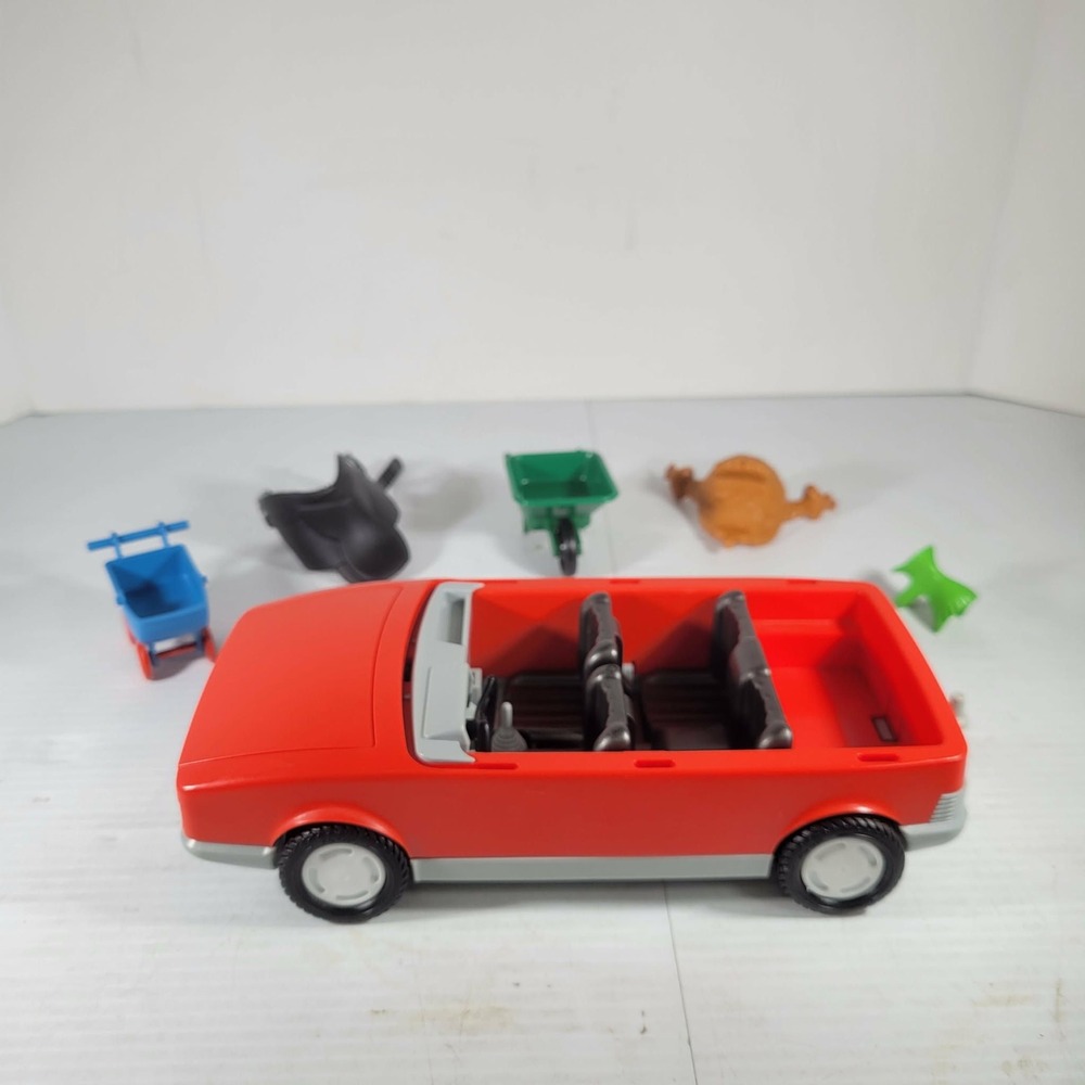 Playmobil Red Car Vehicle 1986 Geobra Lot Accessories Vintage 80s Set Convertibl
